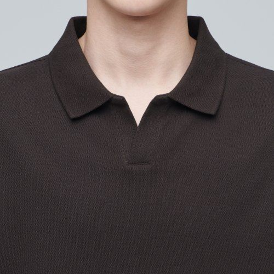 Slit Neck Piqué Polo Shirt [Dark Brown]