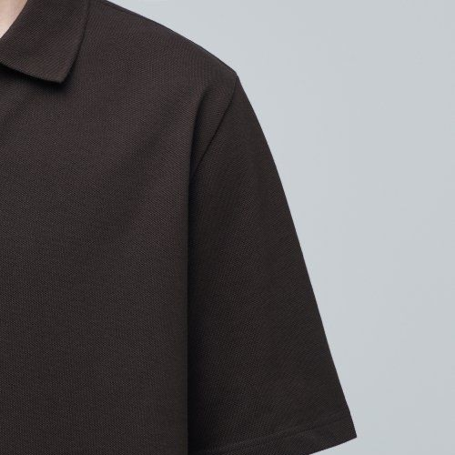 Slit Neck Piqué Polo Shirt [Dark Brown]