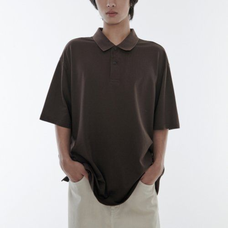 [Cooltandard] Oversized Piqué Polo Shirt [Dusty Brown]