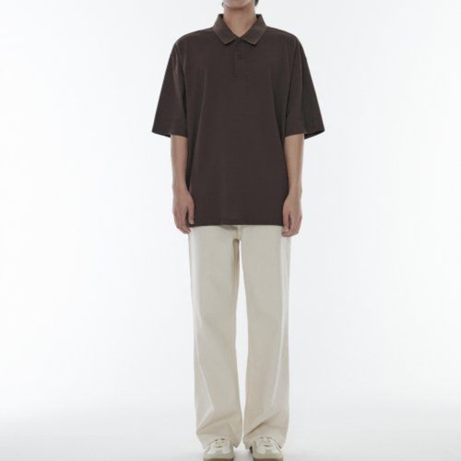 [Cooltandard] Oversized Piqué Polo Shirt [Dusty Brown]