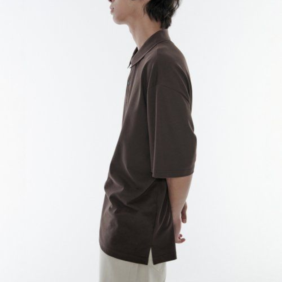 [Cooltandard] Oversized Piqué Polo Shirt [Dusty Brown]