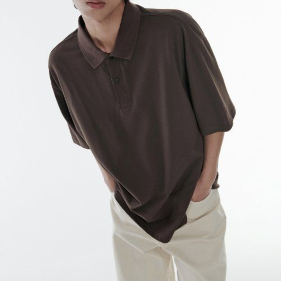 [Cooltandard] Oversized Piqué Polo Shirt [Dusty Brown]