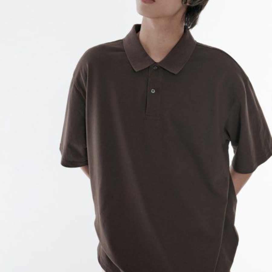 [Cooltandard] Oversized Piqué Polo Shirt [Dusty Brown]
