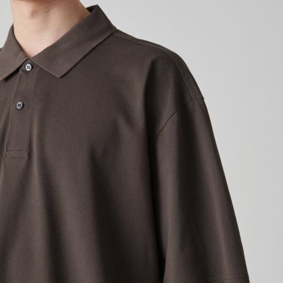 [Cooltandard] Oversized Piqué Polo Shirt [Dusty Brown]