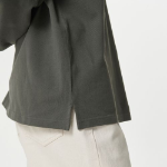 Slit Neck Long Sleeve Piqué Polo Shirt [Khaki]