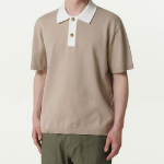 Contrast Collar Knitted Polo Shirt [Beige]