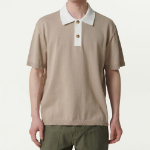 Contrast Collar Knitted Polo Shirt [Beige]