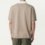 Contrast Collar Knitted Polo Shirt [Beige]