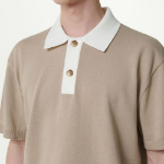 Contrast Collar Knitted Polo Shirt [Beige]