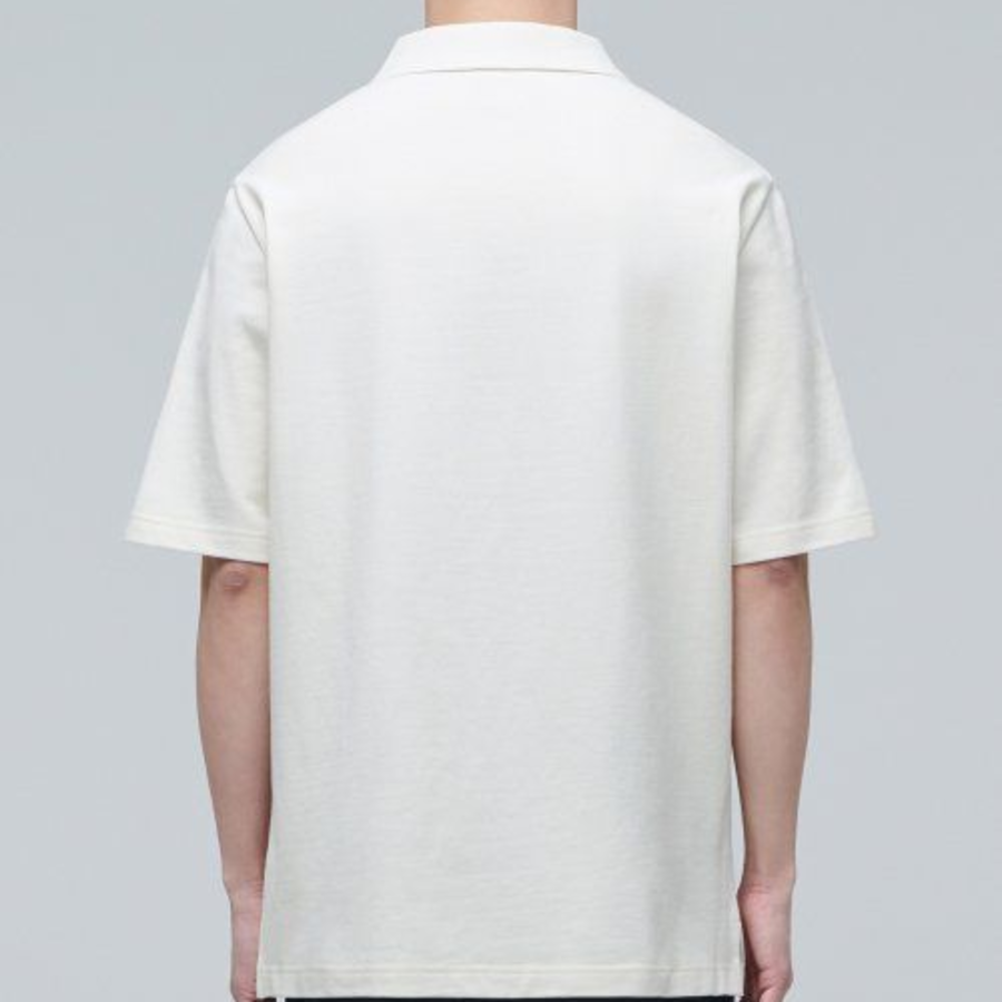 Slit Neck Piqué Polo Shirt [Cream]