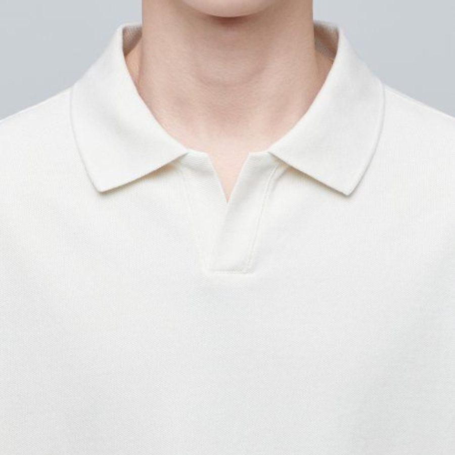 Slit Neck Piqué Polo Shirt [Cream]