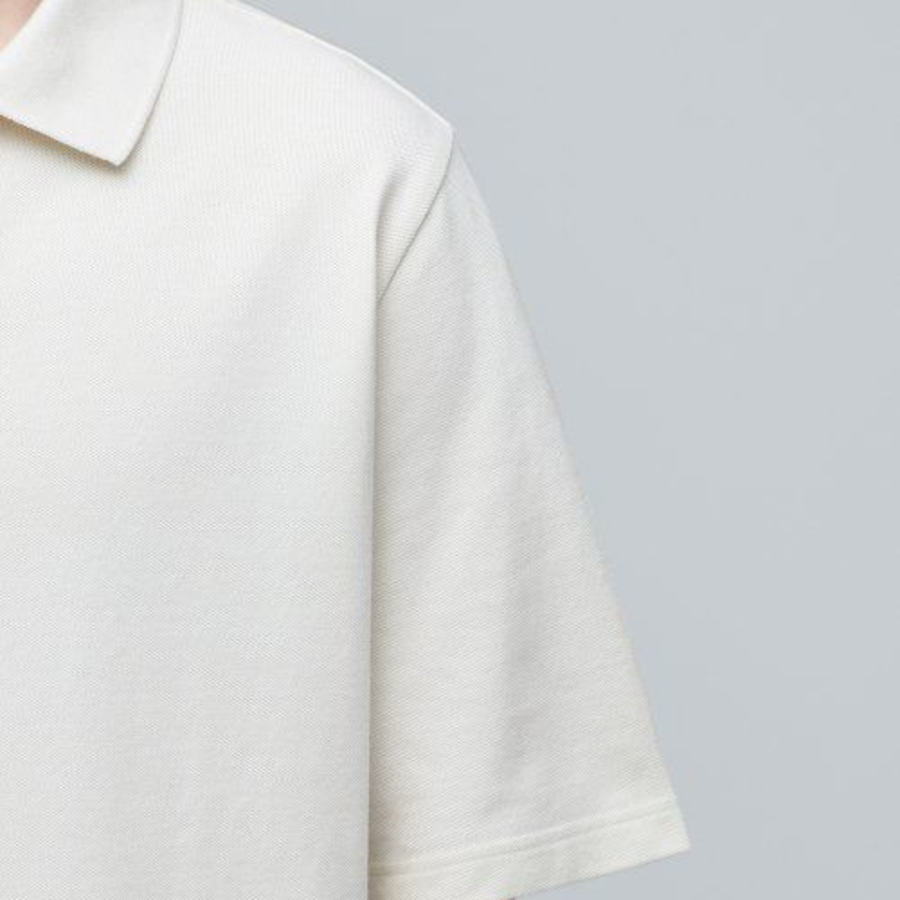 Slit Neck Piqué Polo Shirt [Cream]