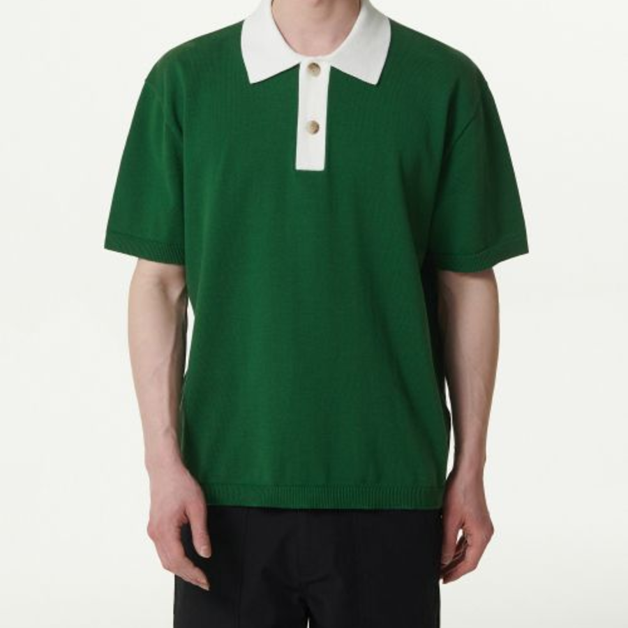 Contrast Collar Knitted Polo Shirt [Irish Green]