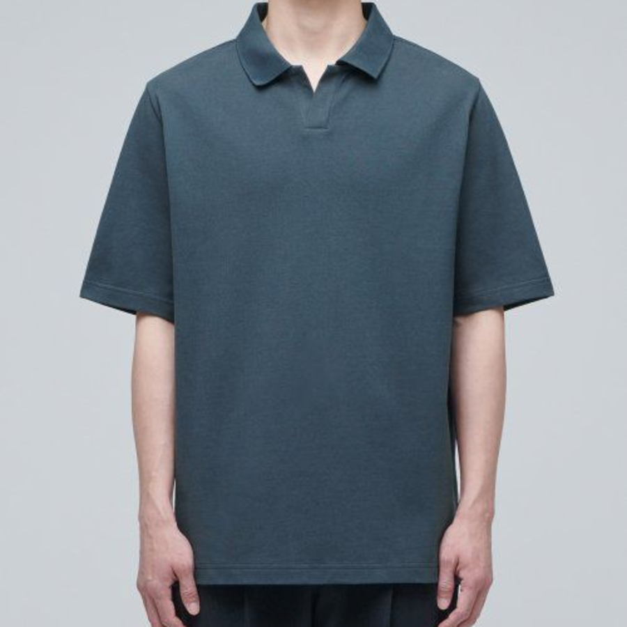 Slit Neck Piqué Polo Shirt [Turquoise]