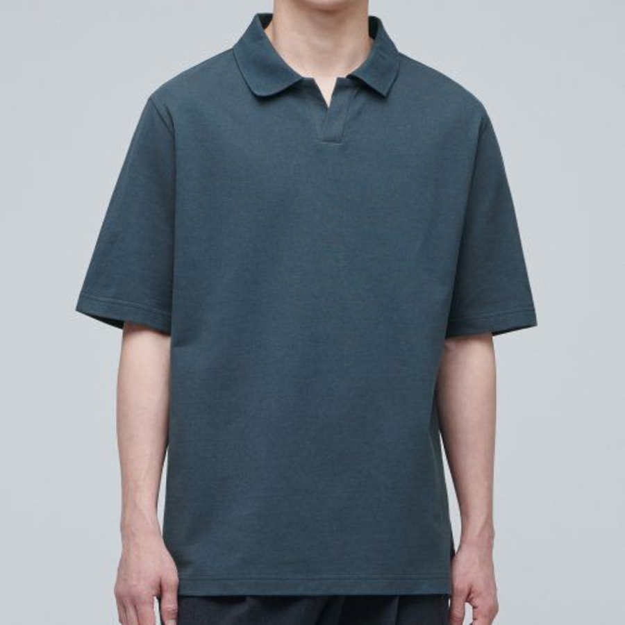 Slit Neck Piqué Polo Shirt [Turquoise]