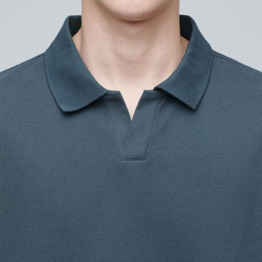 Slit Neck Piqué Polo Shirt [Turquoise]