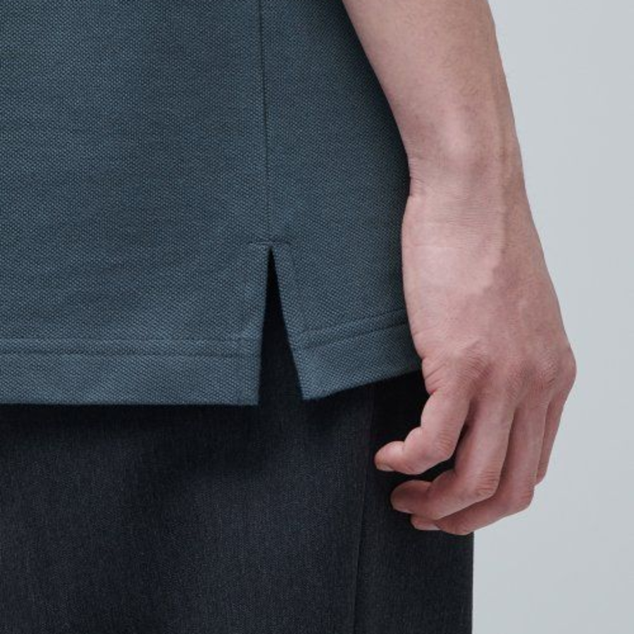 Slit Neck Piqué Polo Shirt [Turquoise]