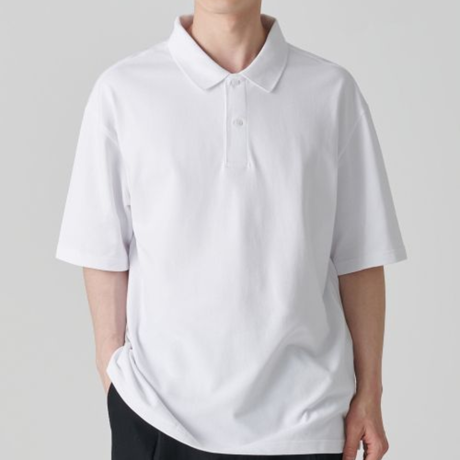 [Cooltandard] Oversize Piqué Polo Shirt [White]