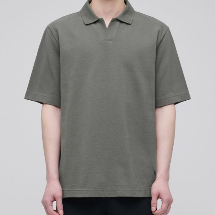 Slit Neck Piqué Polo Shirt [Dusty Khaki]