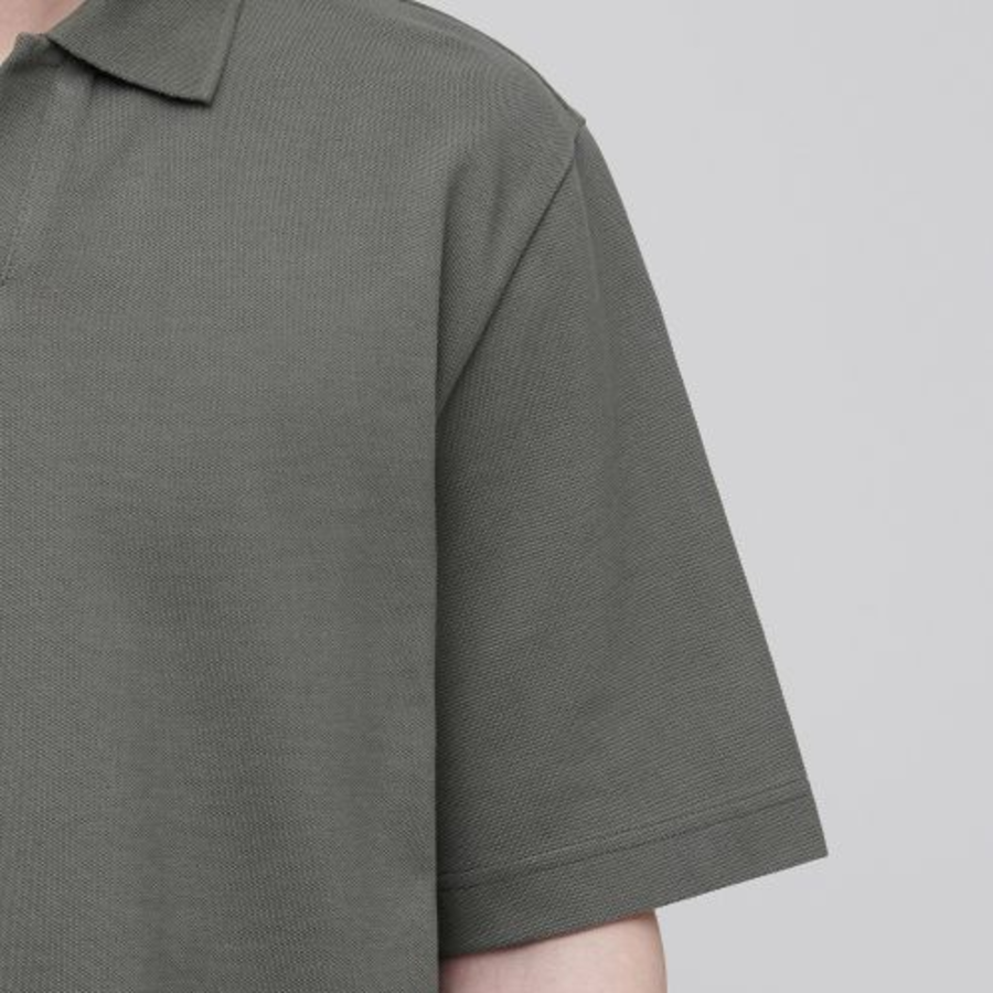 Slit Neck Piqué Polo Shirt [Dusty Khaki]