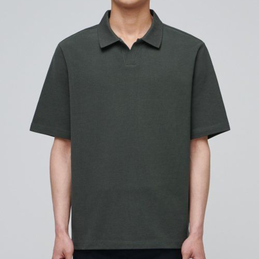 Slit Neck Piqué Polo Shirt [Khaki]