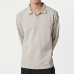 Slit Neck Long Sleeve Piqué Polo Shirt [Mushroom]