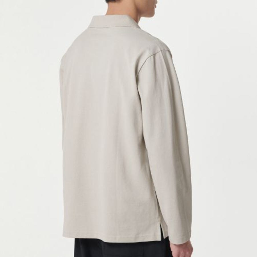 Slit Neck Long Sleeve Piqué Polo Shirt [Mushroom]