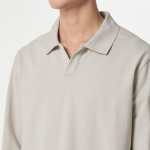 Slit Neck Long Sleeve Piqué Polo Shirt [Mushroom]