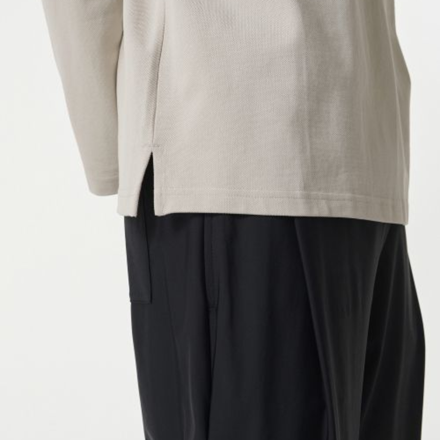 Slit Neck Long Sleeve Piqué Polo Shirt [Mushroom]
