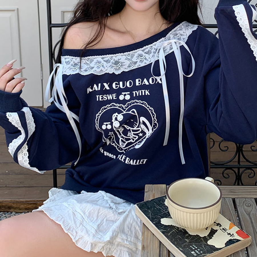 Breeding Ribbon Lace Character Sweatshirt