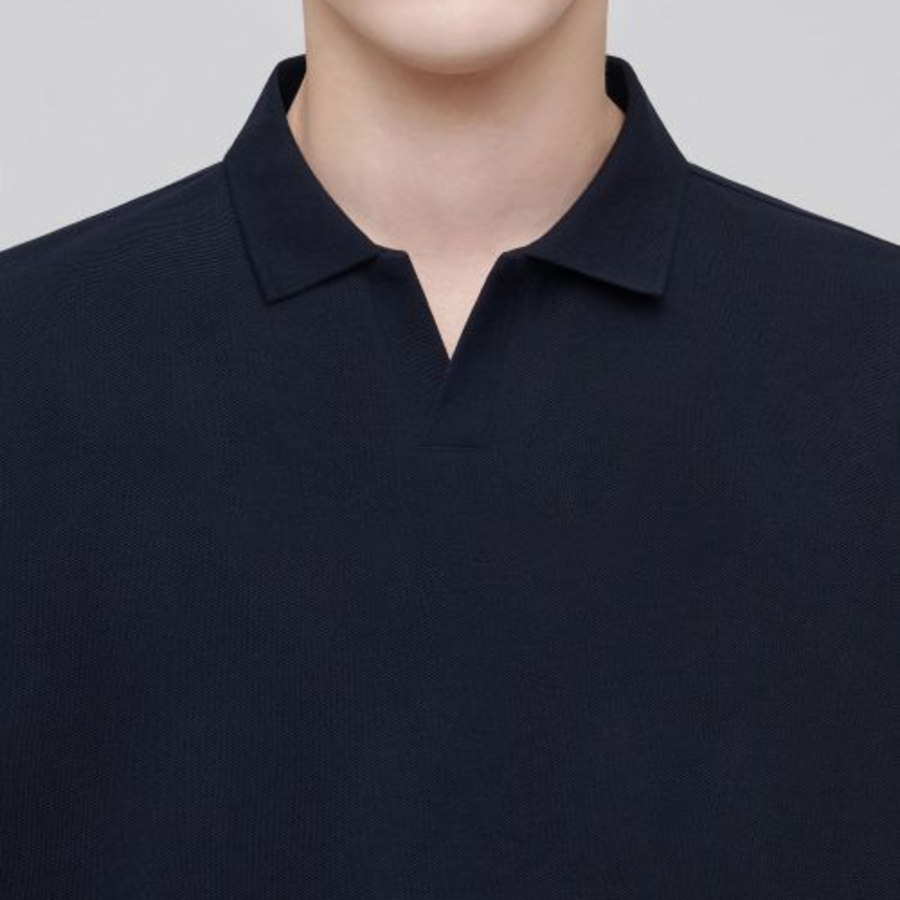 Slit Neck Piqué Polo Shirt [Navy]