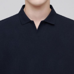 Slit Neck Piqué Polo Shirt [Navy]