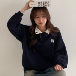 Loose Fit Patch Contrast Collar Sweatshirt