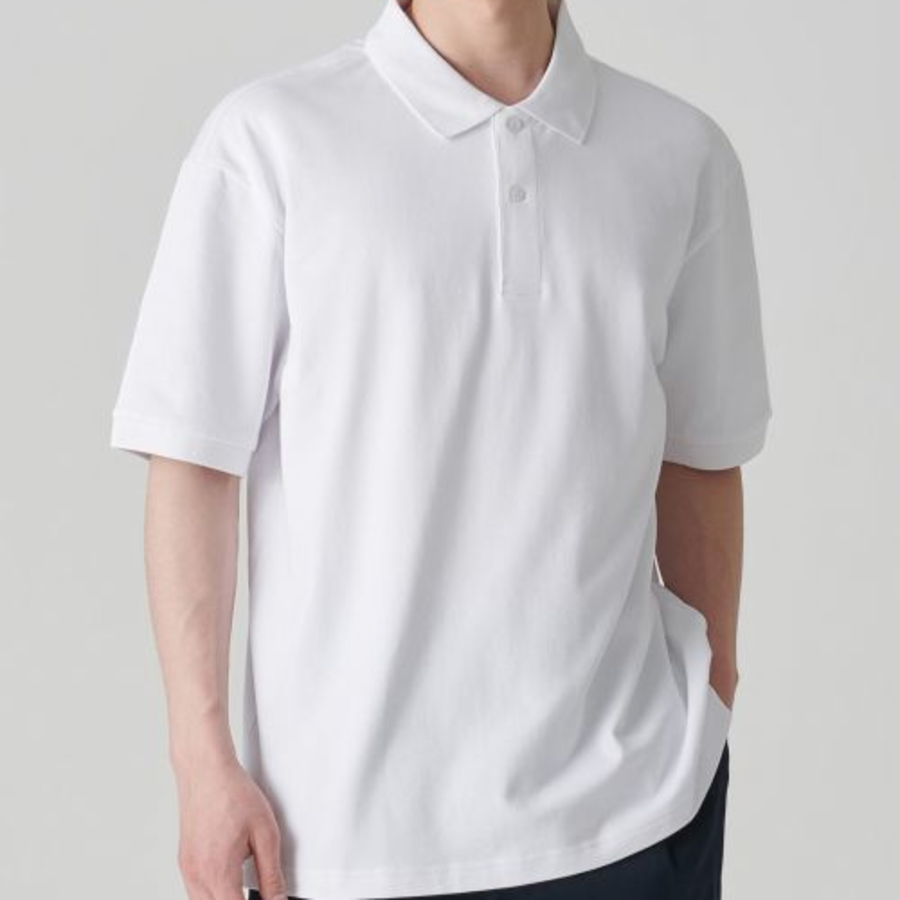[Cool Standard] Relax Fit Piqué Polo Shirt [White]