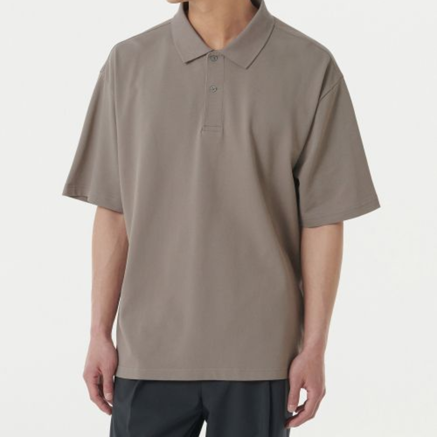 [Cool Standard] Oversized Piqué Polo Shirt [Dusty Beige]