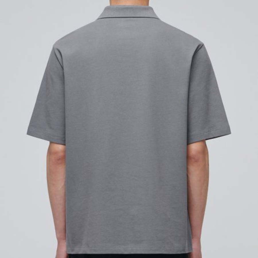 Slit Neck Piqué Polo Shirt [Grey]