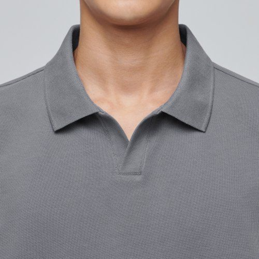 Slit Neck Piqué Polo Shirt [Grey]
