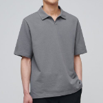Slit Neck Piqué Polo Shirt [Grey]