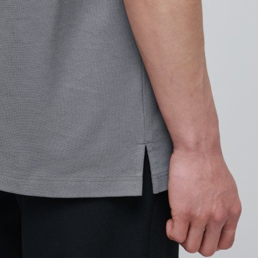 Slit Neck Piqué Polo Shirt [Grey]