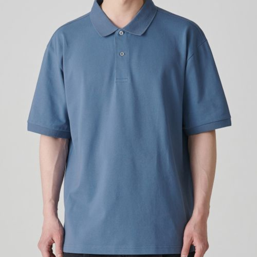 [Cool Standard] Relax Fit Piqué Polo Shirt [Blue Gray]