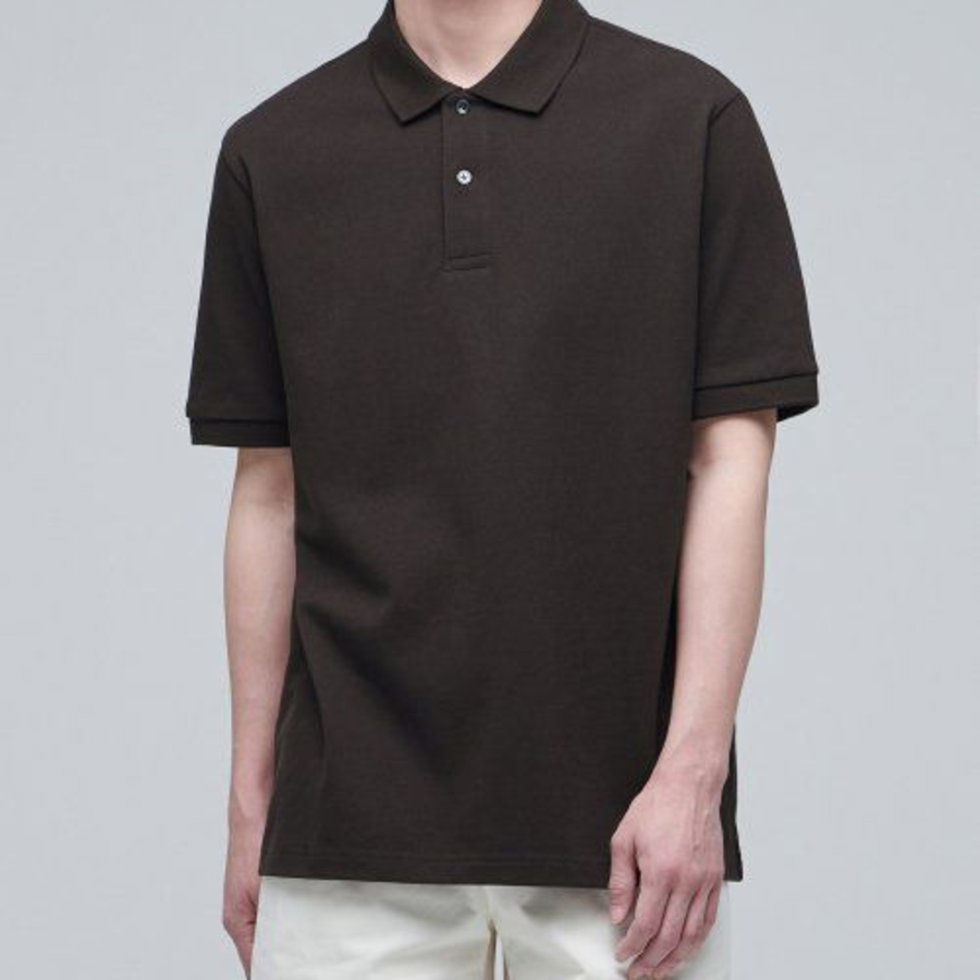 Basic Piqué Polo Shirt [Dark Brown]