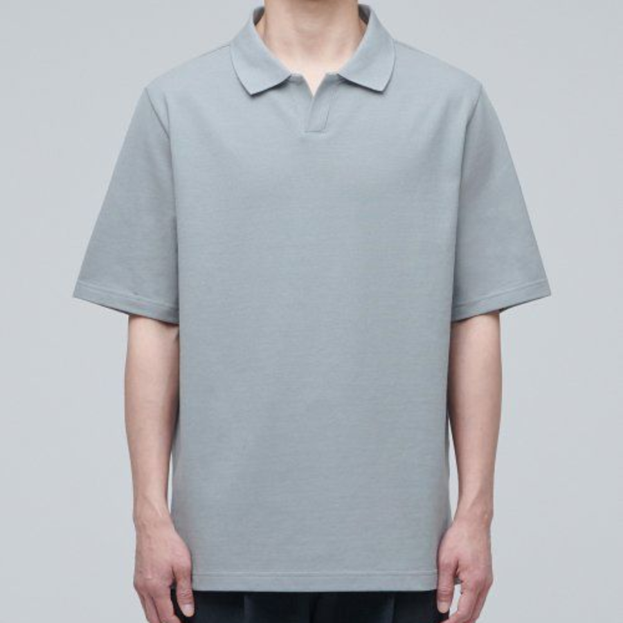 Slit Neck Piqué Polo Shirt [Light Grey]