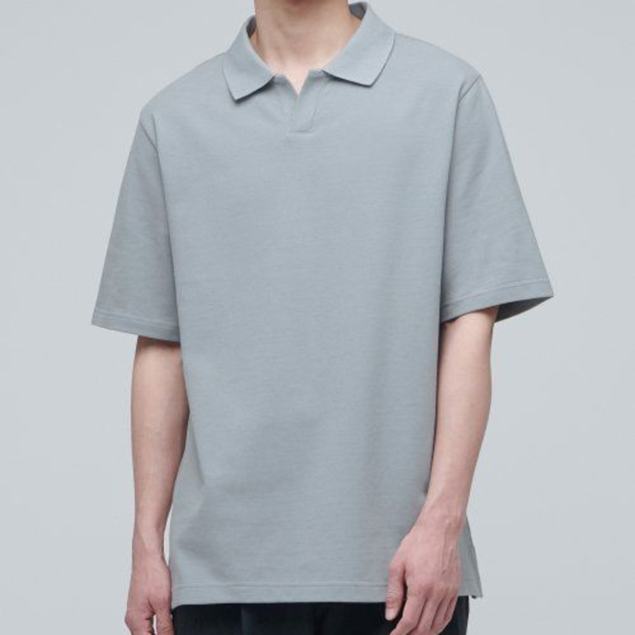 Slit Neck Piqué Polo Shirt [Light Grey]
