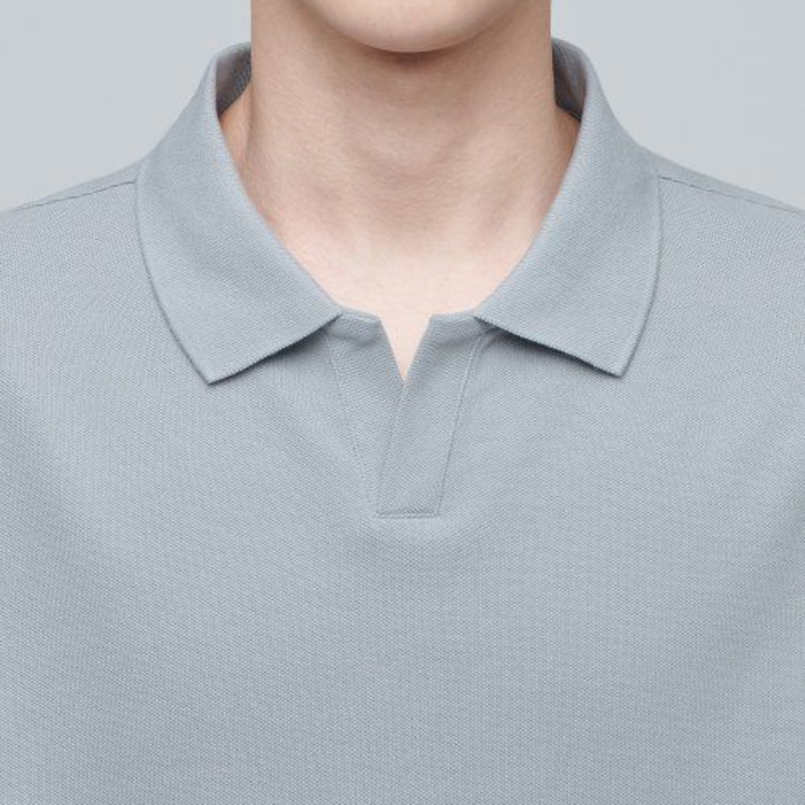 Slit Neck Piqué Polo Shirt [Light Grey]