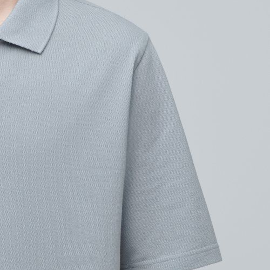Slit Neck Piqué Polo Shirt [Light Grey]