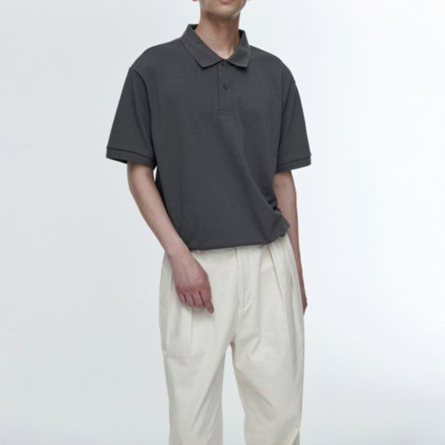 [Cool Standard] Relaxed Fit Piqué Polo Shirt [Gunmetal]