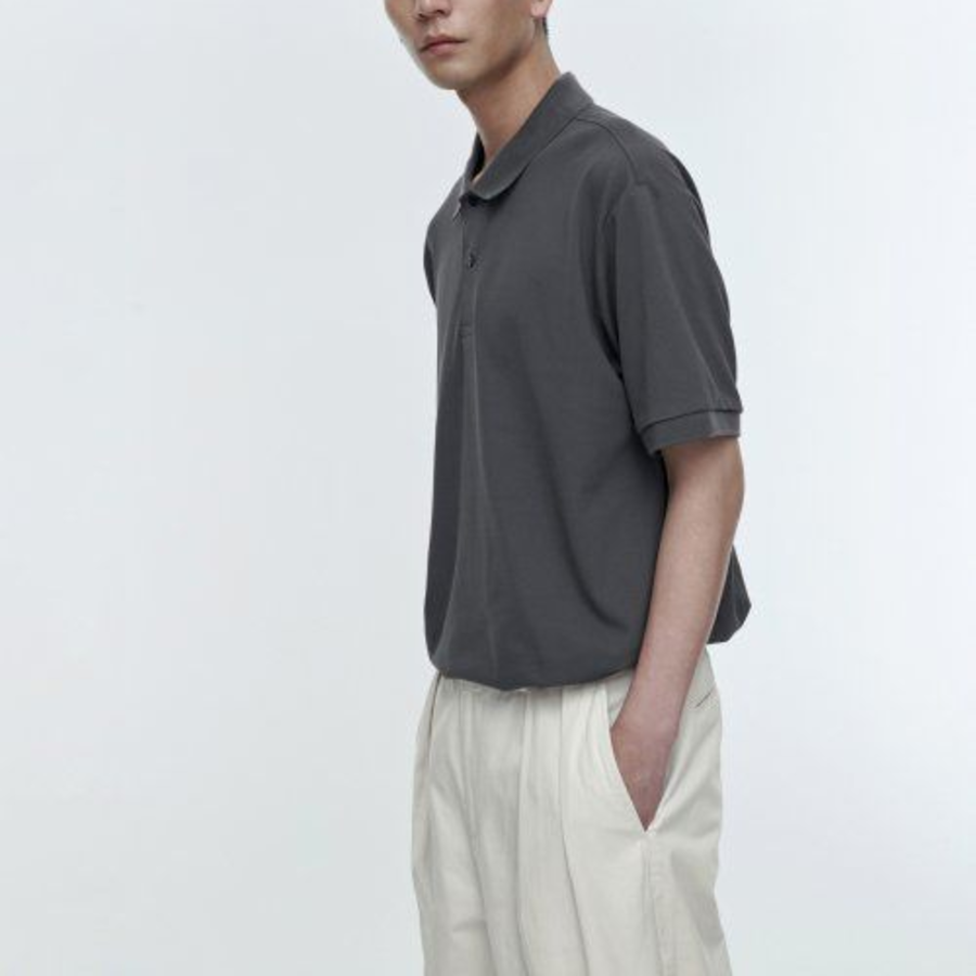 [Cool Standard] Relaxed Fit Piqué Polo Shirt [Gunmetal]