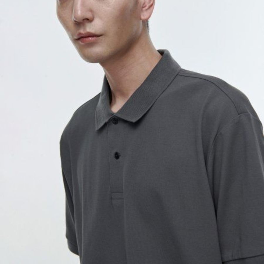 [Cool Standard] Relaxed Fit Piqué Polo Shirt [Gunmetal]
