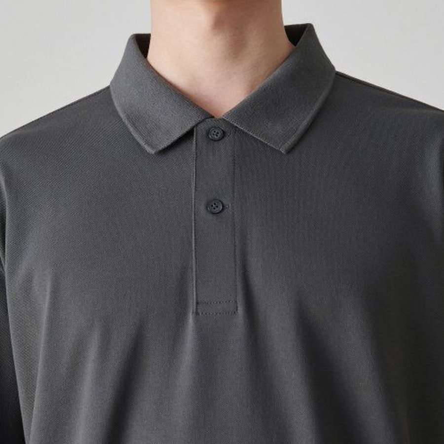 [Cool Standard] Relaxed Fit Piqué Polo Shirt [Gunmetal]