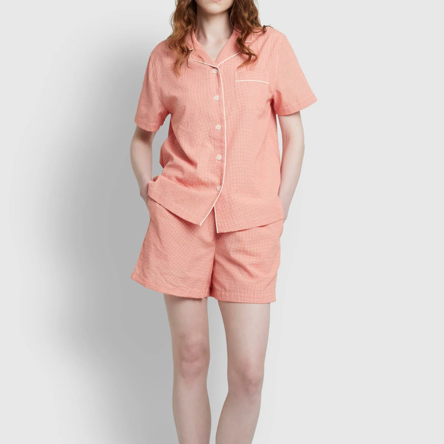 JAJU Seersucker Check 3/4 Pajama Set (Light Orange) — лёгкость, которая создаёт настроение уюта
